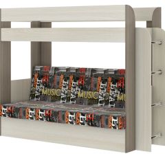 Кровать 2-х ярусная с диваном Карамель 75 (Музыка) Ясень шимо светлый/темный в Новоуральске - novouralsk.mebel24.online | фото