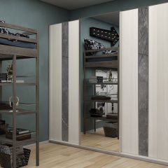 Шкаф-купе 1950 серии SILVER S4+S1+S4 B22+PL4 (по 2 ящика лев/прав+F обр.штанга) профиль «Серебро» в Новоуральске - novouralsk.mebel24.online | фото