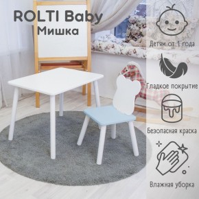 Детский комплект стол и стул «Мишка» Rolti Baby  (голубая столешница/голубое сиденье/белые ножки) в Новоуральске - novouralsk.mebel24.online | фото