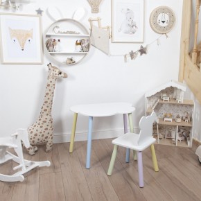 Комплект детский стол ОБЛАЧКО и стул МИШКА ROLTI Baby (белая столешница/белое сиденье/цветные ножки) в Новоуральске - novouralsk.mebel24.online | фото