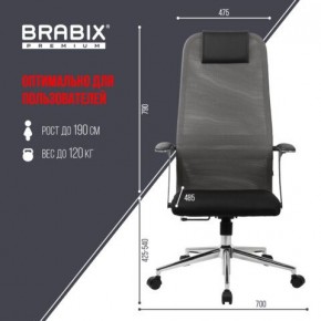 Кресло офисное BRABIX PREMIUM "Ultimate EX-801" хром, плотная двойная сетка Х2, черное/серое, 532918 в Новоуральске - novouralsk.mebel24.online | фото 5