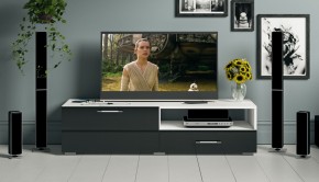 Тумба под ТВ Ларго 1,4, цвет корпус белый/фасады МДФ чёрный глянец, ШхГхВ 140х46х35 см., НЕ универсальная сборка в Новоуральске - novouralsk.mebel24.online | фото 12